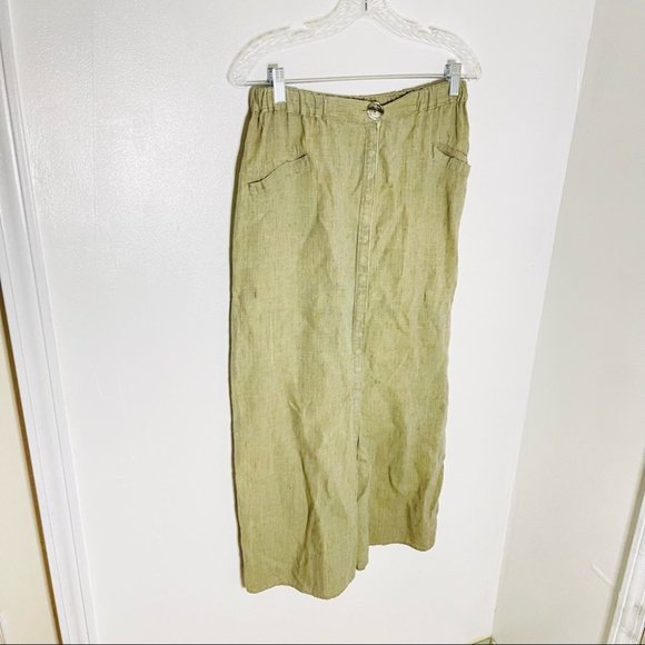 Flax Subtle Rainbow Stitch Full Button Front Maxi Linen Skirt - Picture 3 of 9